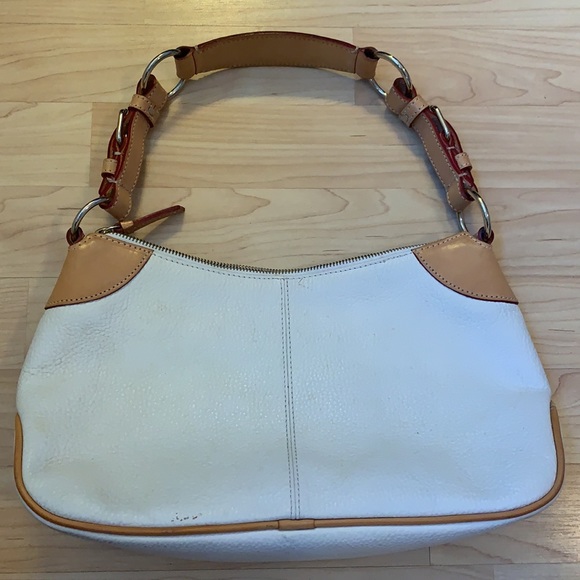 Dooney & Bourke White Pebbled Leather Hobo Bag Contrasting Pink Leather Trim - Picture 3 of 15